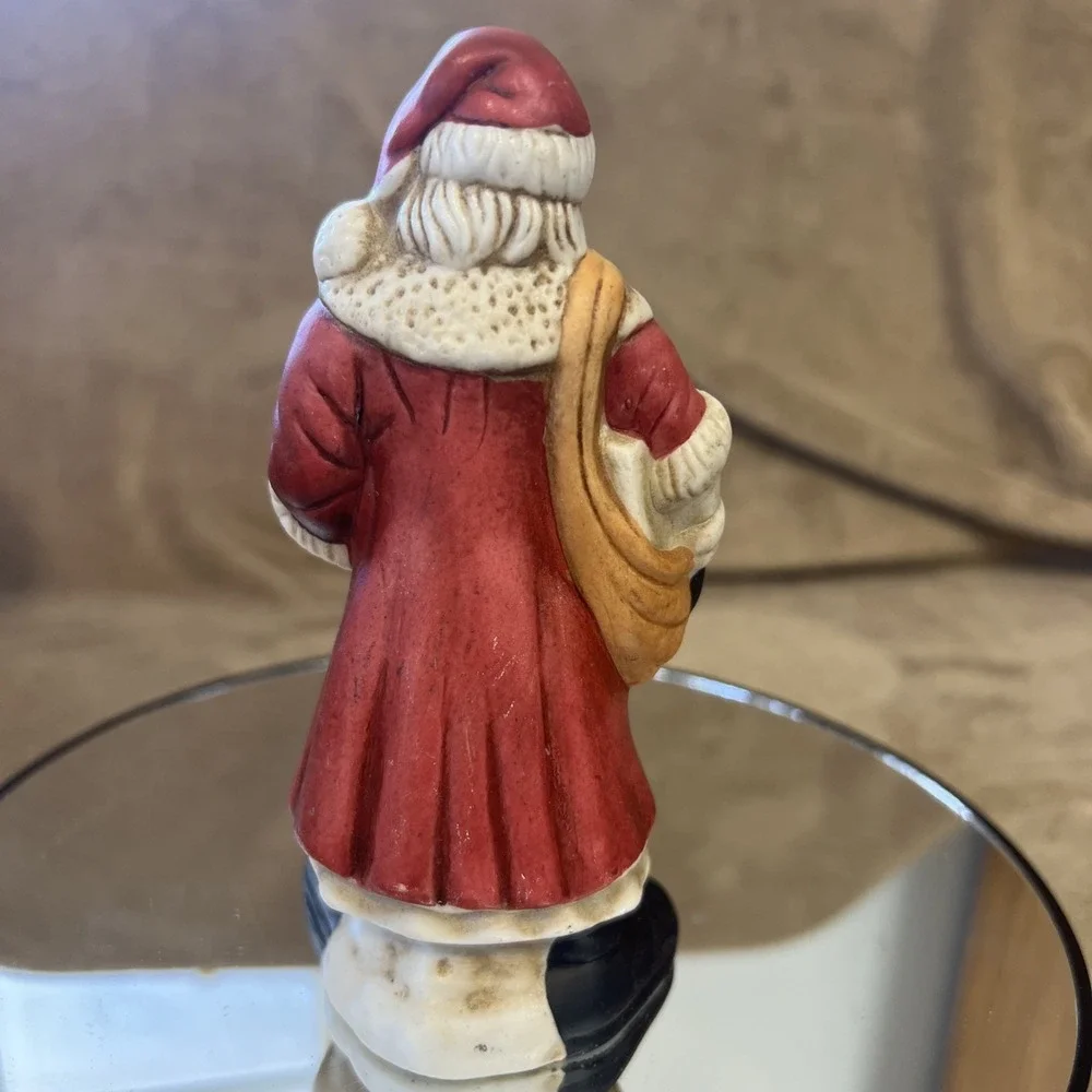 Vintage Enesco Porcelain Old World Santa Holding Bell and Bag‎ of Gifts Figurine